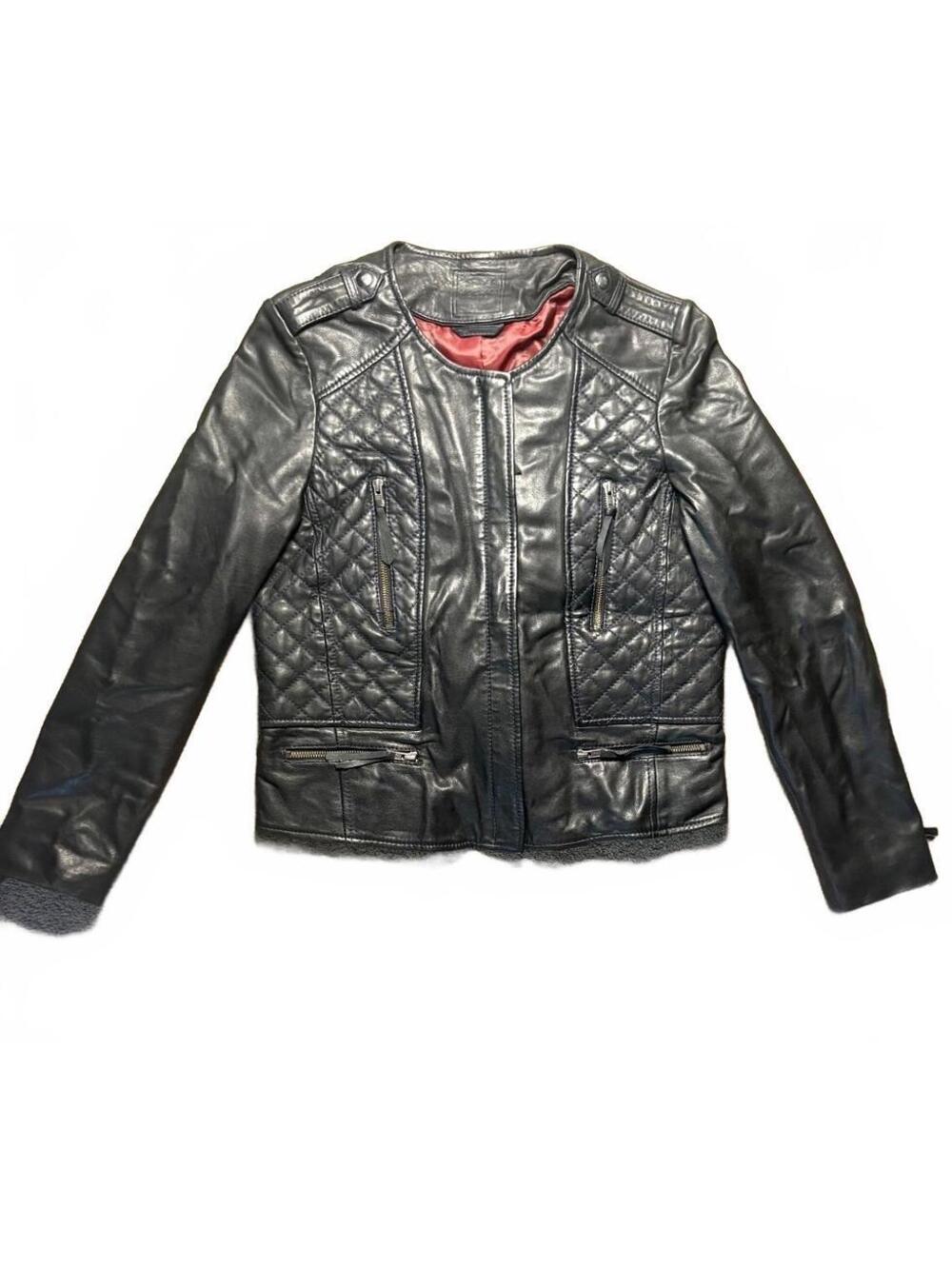 Kookai Black Quilted Leather Jacket US Size 10 EU Size 42 #cropped #lambsleather